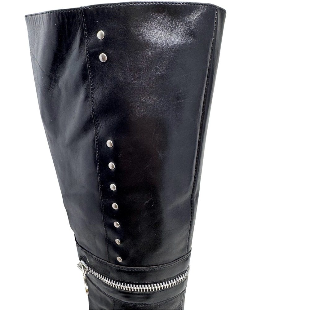 El Dantes Couture Y2K Studded Buckle Knee Stiletto Boots Black Leather EU 38 - Picture 12 of 15